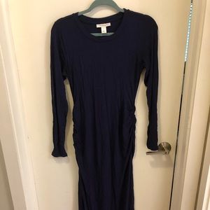 Blue long sleeve full length dress with slit